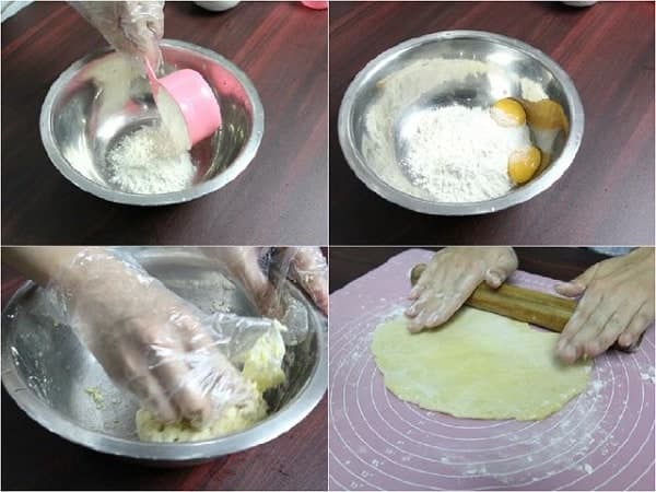 Cho phần bột còn lại vào để nhào Nhào nốt phần bột còn lại
