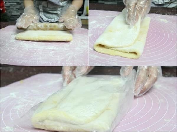 Lặp lại quá trình cán bột để tạo vỏ bánh có nhiều lớp