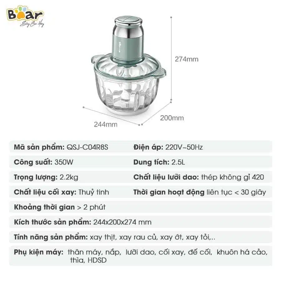 Thông tin sản phẩm máy xay thịt Bear 2.5L QSJ-C04R8S