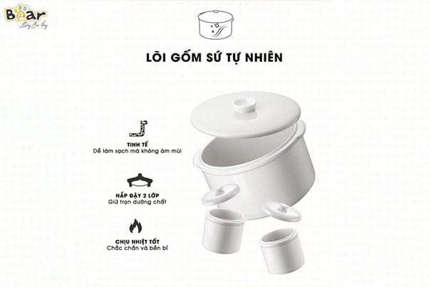 Chất liệu thố sứ của sản phẩm Nồi nấu chậm Bear