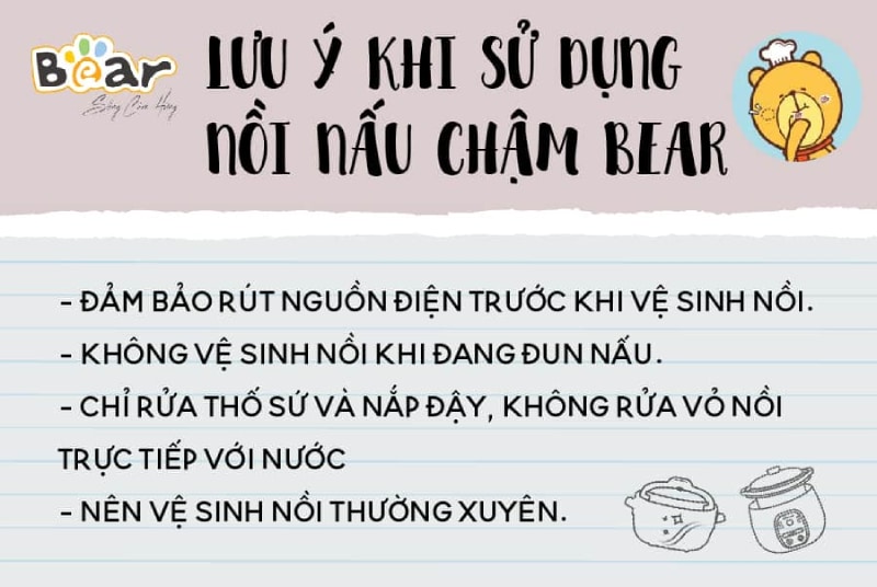 Lưu ý khi sử dụng nồi nấu cháo chậm Bear