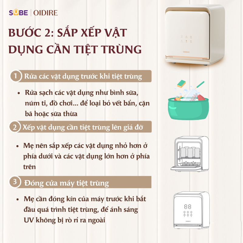 Bước 2: Sắp xếp vật dụng cần tiệt trùng