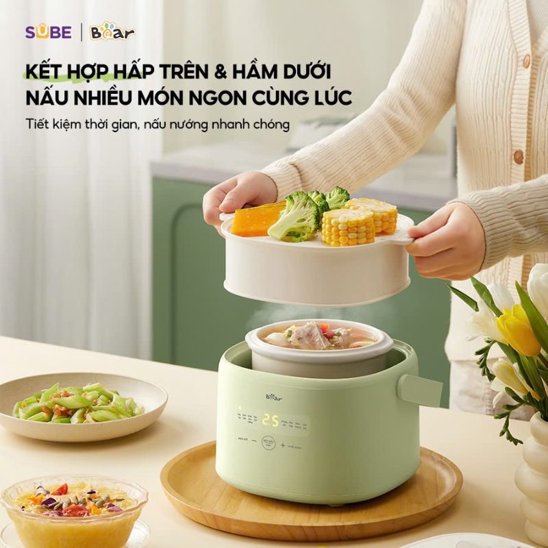 hấp rau củ bằng nồi bear trong bao lâu