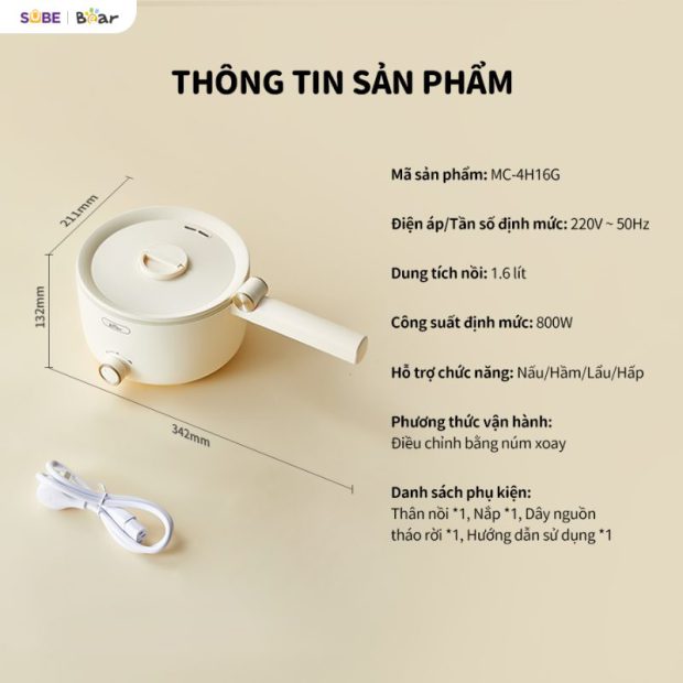 Nồi điện đa năng Bear MC-4H16G