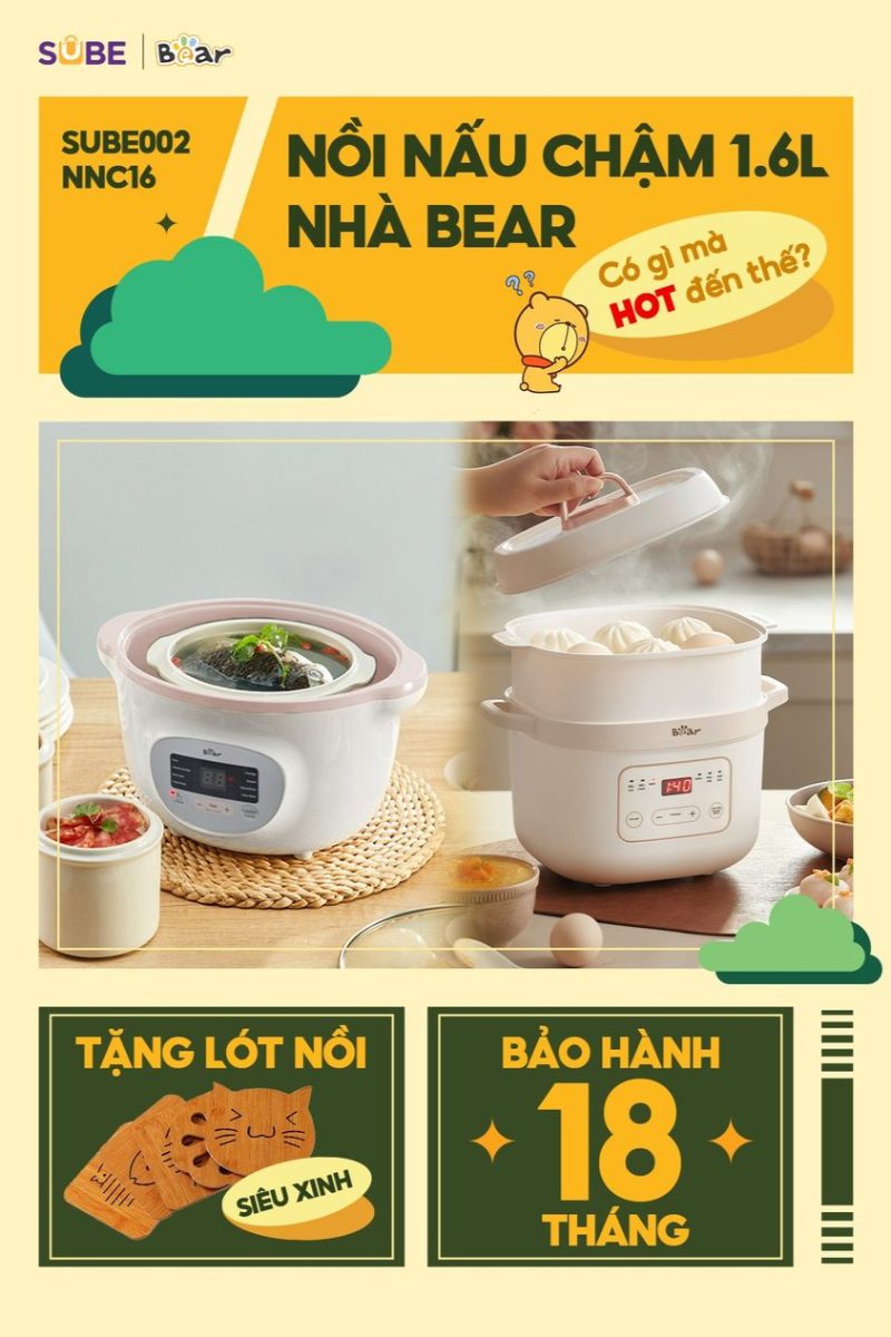 review nồi nấu chậm bear 1.6l