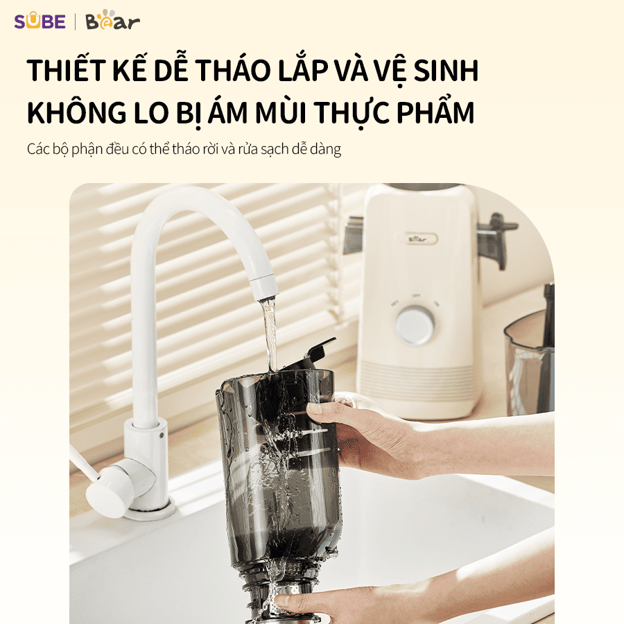Máy ép chậm Bear SJ-4H01T dễ vệ sinh và tháo lắp