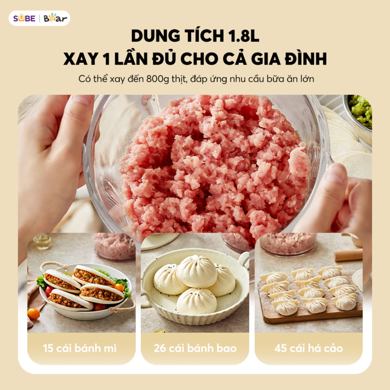 Máy xay thịt Bear CH-5H03P36 Dung tích 1.8L lý tưởng cho việc chuẩn bị bữa ăn hàng ngày của gia đình