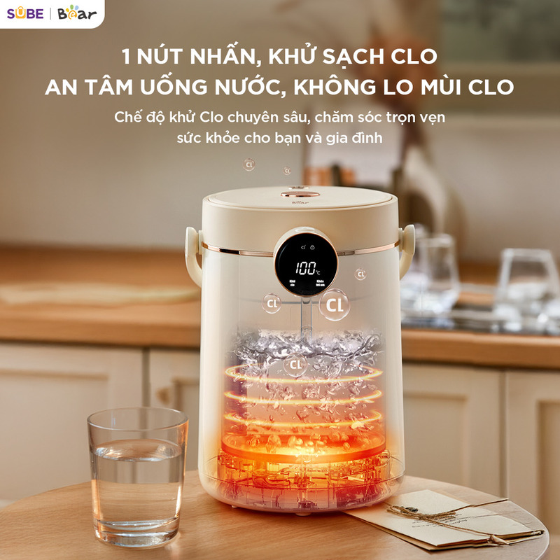 Bình thuỷ điện Bear 3L EWB-5H30C60 Đun nước, khử Clo chi với 1 nút nhấn