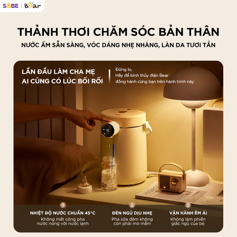 Bình thuỷ điện Bear 3L EWB-5H30C60 Lấy nước pha sữa dễ dàng chỉ với 1 nút bấm