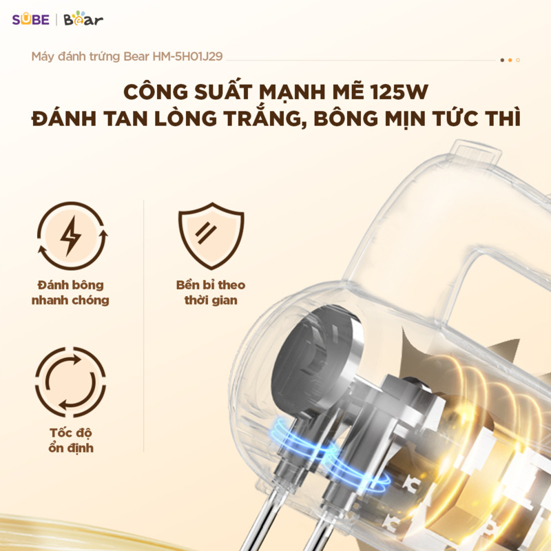 Máy đánh trứng HM-5H01J29 Động cơ mạnh mẽ giúp đánh bông lòng trắng trứng tạo chóp cứng chỉ trong vài phút