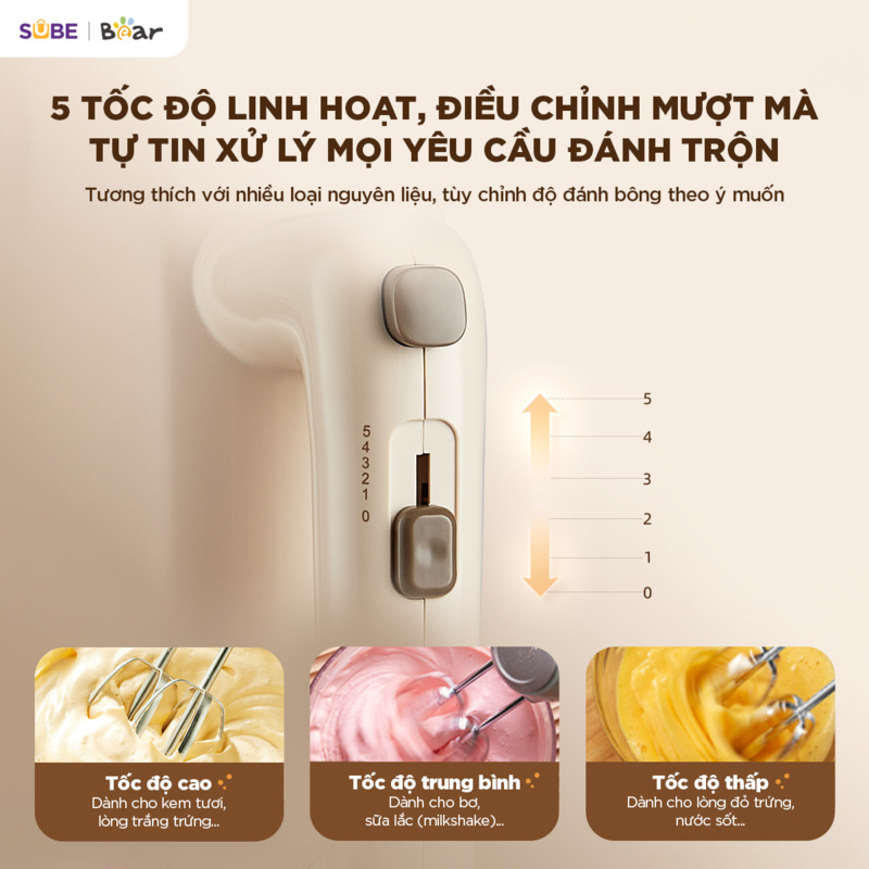 Máy đánh trứng HM-5H01J29 5 tốc độ đánh có thể điều chỉnh linh hoạt