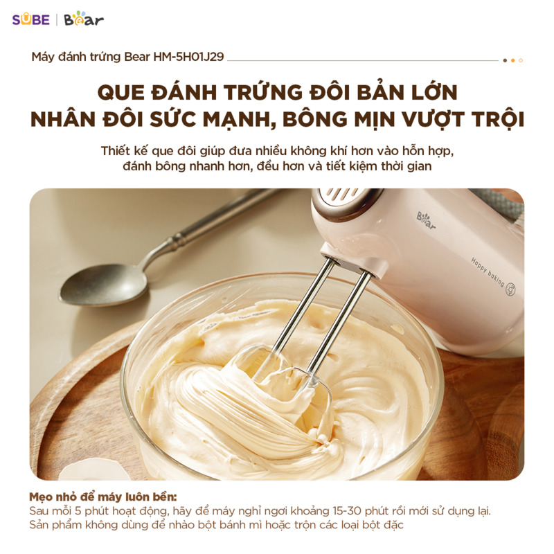 Máy đánh trứng HM-5H01J29 Thiết kế que đánh trứng đôi bản lớn - Nhân đôi sức mạnh