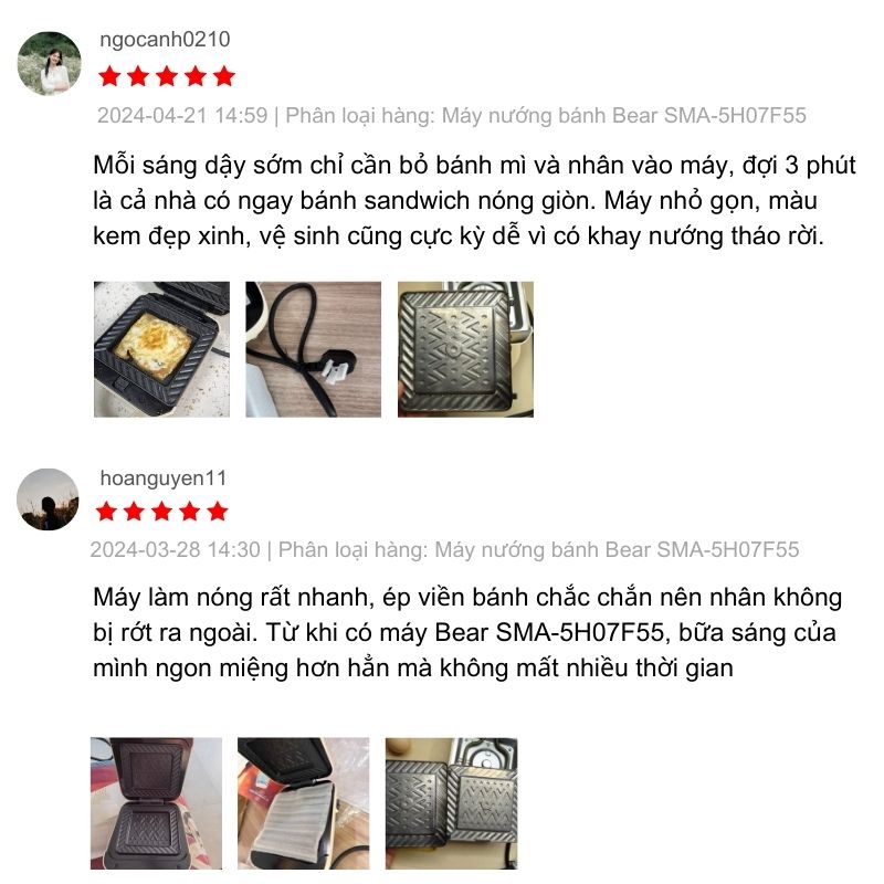 Đánh giá 5* từ người dùng sau khi sử dụng máy nướng bánh 2 khay Bear SMA-5H07F55