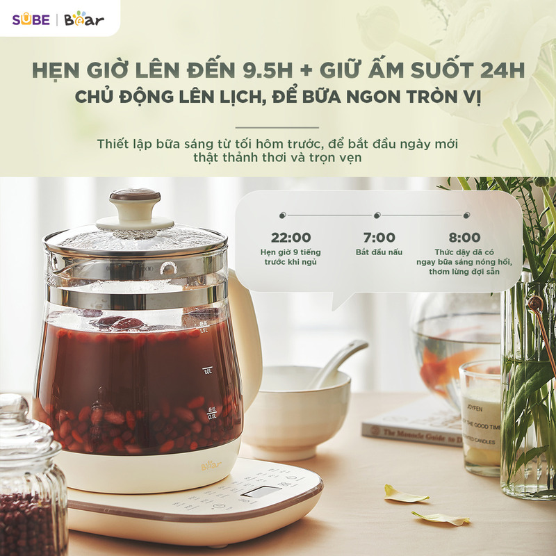 Máy pha trà Bear 1.5L HK-5H15L96 Hẹn giờ 9.5 tiếng & Giữ ấm 24 tiếng, tiện lợi và tiết kiệm thời gian tối đa