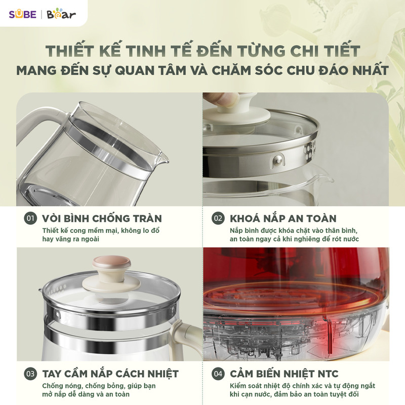 Máy pha trà Bear 1.5L HK-5H15L96 Thiết kế thông minh đảm bảo trải nghiệm an toàn, tiện lợi cho người dùng