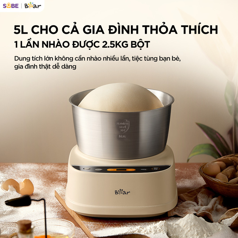 Dung tích lớn 5L - Trộn bột thoải mái cho cả gia đình Dung tích lớn 5L - Trộn bột thoải mái cho cả gia đình