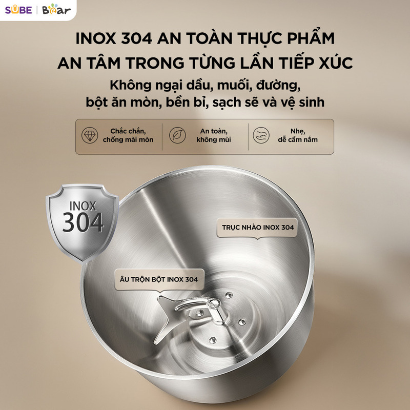 Chất liệu thép không gỉ 304 an toàn, dễ vệ sinh Chất liệu thép không gỉ 304 an toàn, dễ vệ sinh