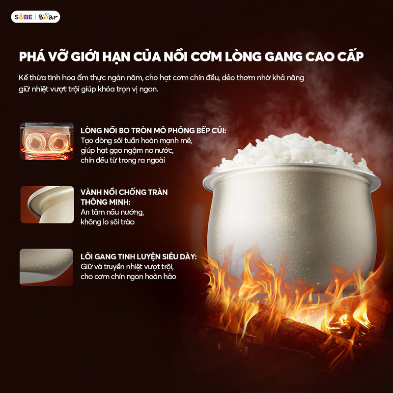 Lòng nồi gang dày dặn, tái hiện hương vị cơm niêu truyền thống