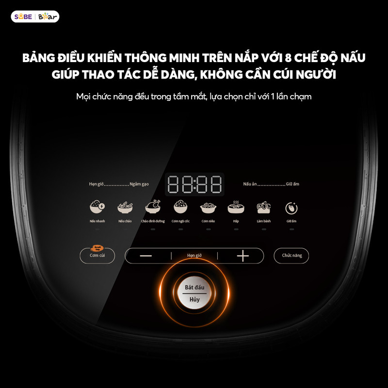 Bảng điều khiển cảm ứng thông minh, thao tác dễ dàng ngay trên nắp