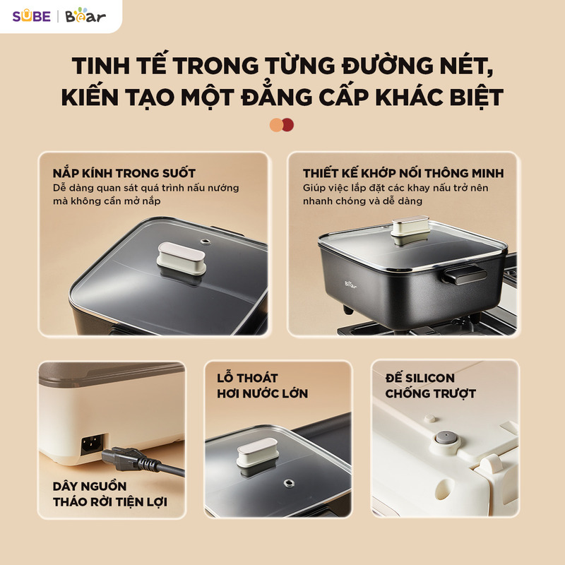 nồi lẩu nướng đa năng Bear GR-5H22R83 Thiết kế tinh tế của nồi lẩu nướng đa năng Bear GR-5H22R83