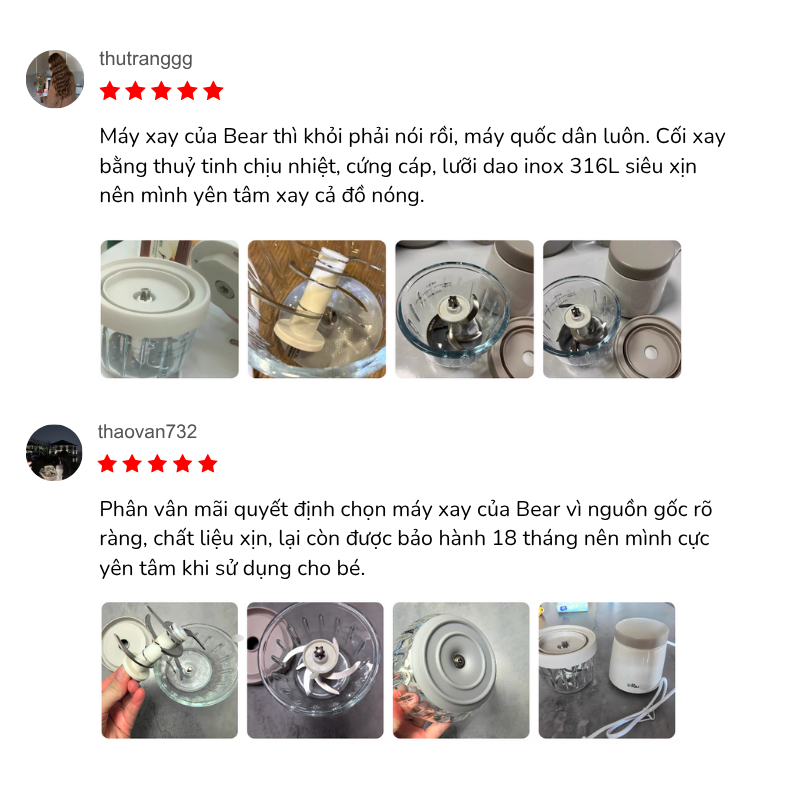Máy xay ăn dặm Bear 0.3L CH-5H02D24 Phản hồi của các mẹ sau khi sử dụng Máy xay ăn dặm Bear 0.3L CH-5H02D24