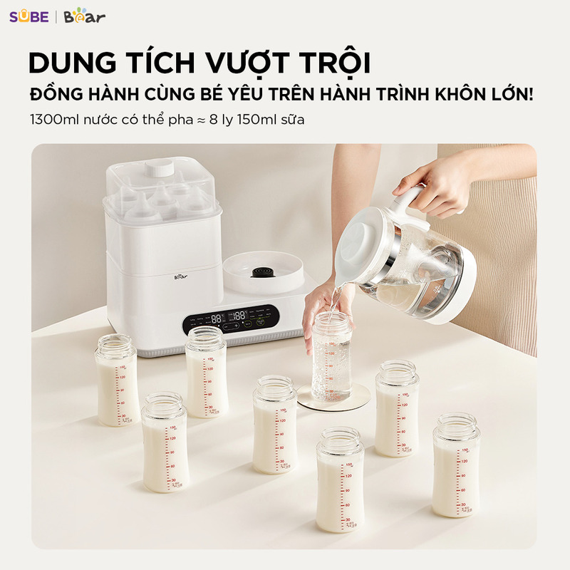 Dung tích 1.3L đủ pha sữa cho bé suốt cả ngày dài
