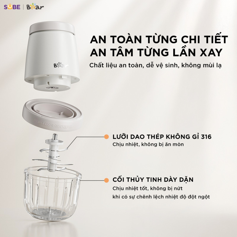 Máy xay ăn dặm Bear 0.3L CH-5H02D24 Chất liệu cao cấp, an toàn tuyệt đối cho sức khỏe của bé
