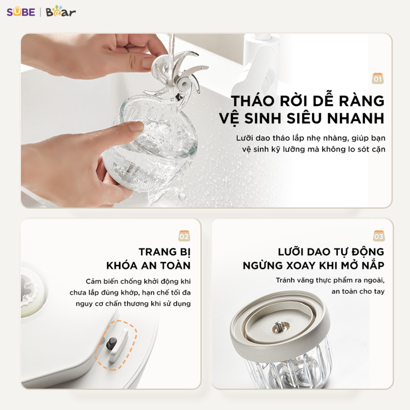 Máy xay ăn dặm Bear 0.3L CH-5H02D24 Tháo rời siêu nhanh, giúp mẹ dễ dàng vệ sinh