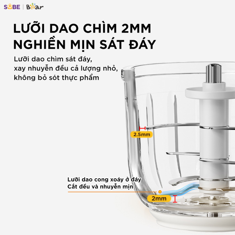 Máy xay ăn dặm Bear 0.3L CH-5H02D24 Lưỡi dao sát đáy, nghiền mịn cả lượng ít thực phẩm
