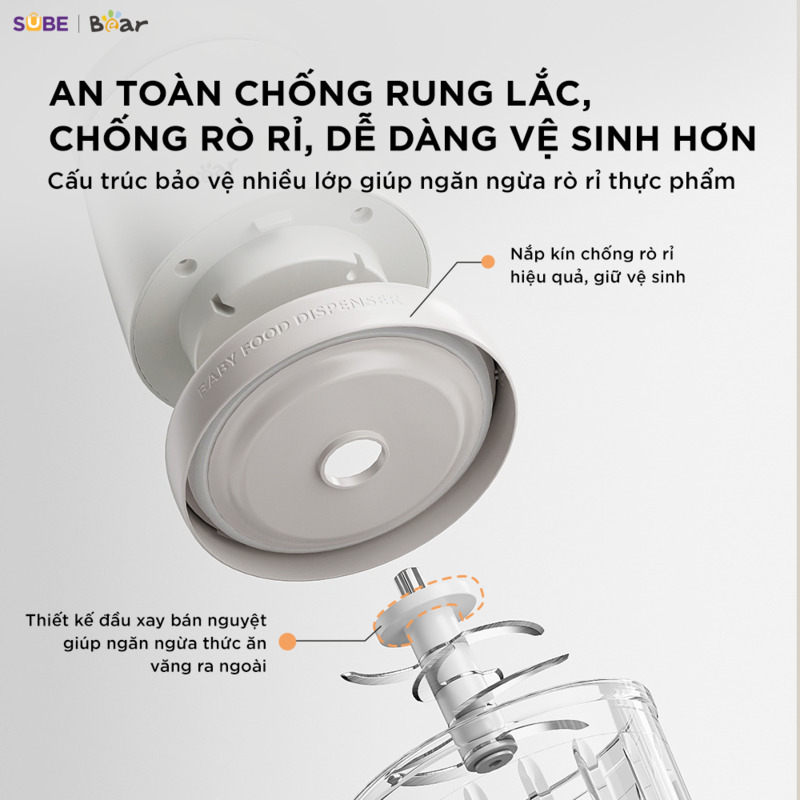 Máy xay ăn dặm Bear 0.3L CH-5H02D24 Thiết kế tinh tế giúp mẹ sử dụng an toàn, hiệu quả
