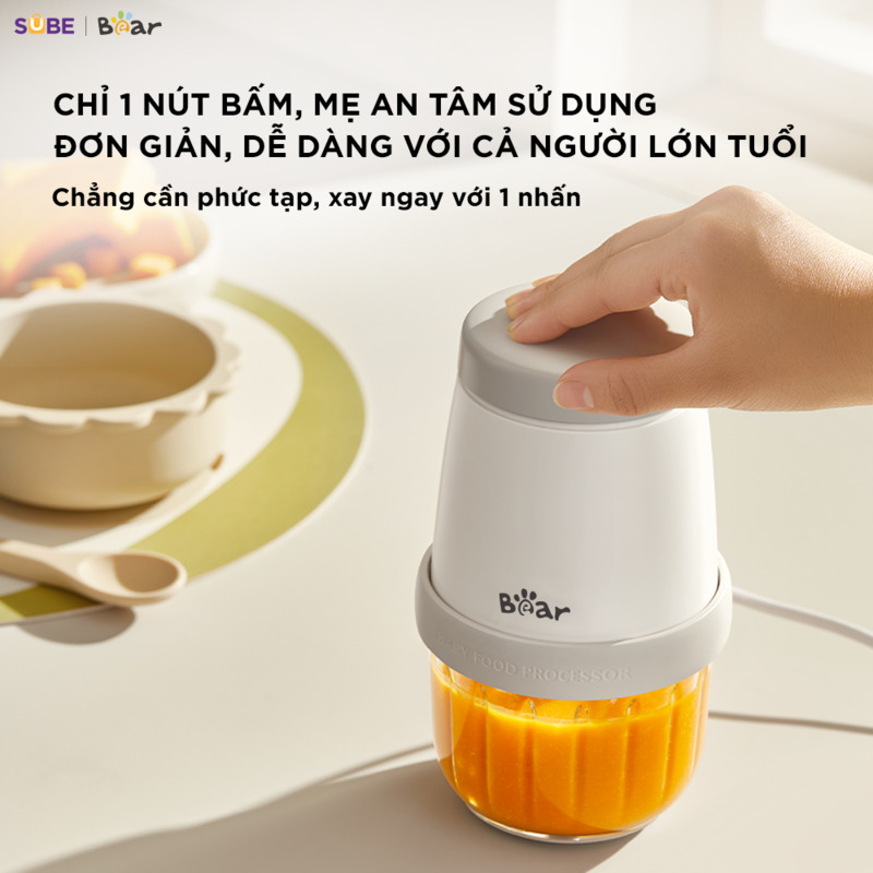 Máy xay ăn dặm Bear 0.3L CH-5H02D24 Thao tác một chạm đơn giản, giúp mẹ chuẩn bị bữa ăn cho bé nhanh chóng