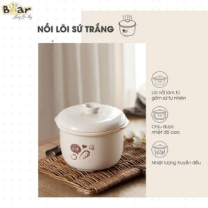 Nắp thố sứ nồi nấu chậm Bear 0.8L