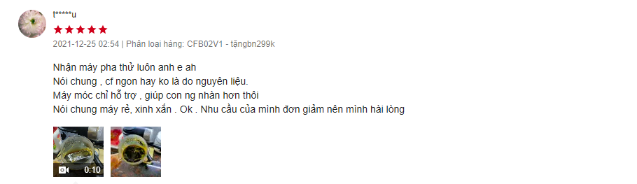 Khách hàng đánh giá 5 sao về máy pha cà phê Bear 