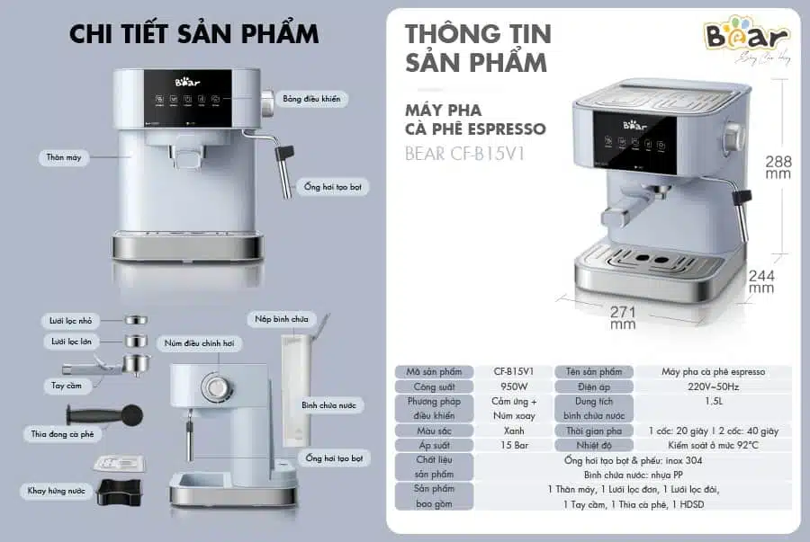 Bộ phụ kiện của Máy pha cà phê gia đình tự động Bear CF-B15V1