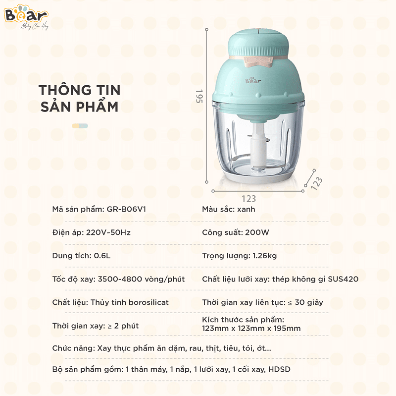 Bộ phụ kiện của Máy xay ăn dặm Bear 0.6L GR-B06V1