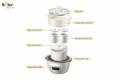Bộ phụ kiện của nồi nấu chậm Bear 1.6L SUBE002