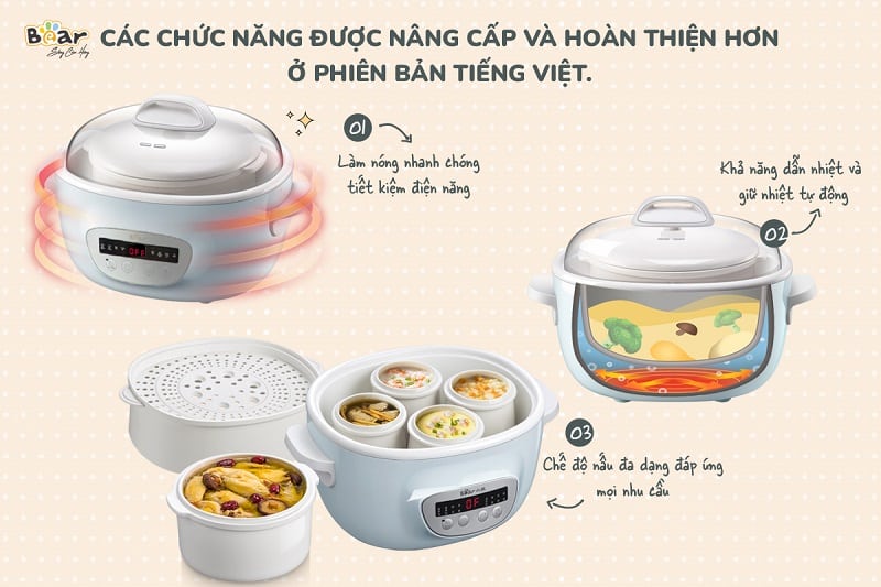 Ưu điểm nổi bật của nồi nấu chậm Bear 2.5l bản tiếng Việt