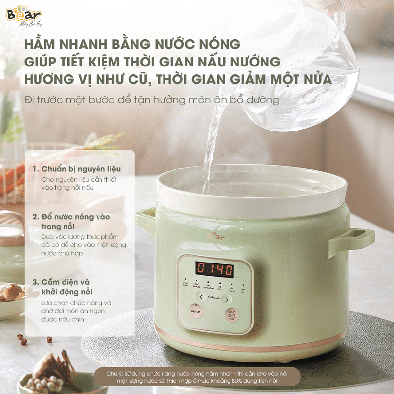 Hướng dẫn sử dụng nồi nấu chậm Bear 2L bản tiếng Việt